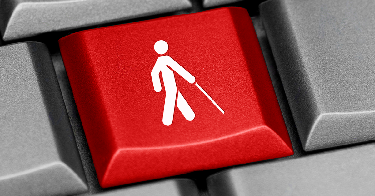 Datortangenter där en är röd med symbolisk bild av en person med synnedsättning med vit käpp.