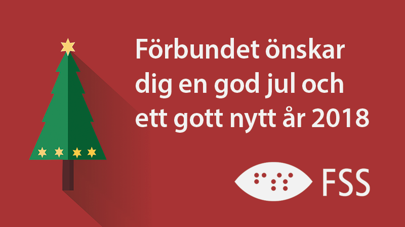 Julkort. En gran på röd bakgrund med texten "Förbundet önskar dig en god jul och ett gott nytt år"